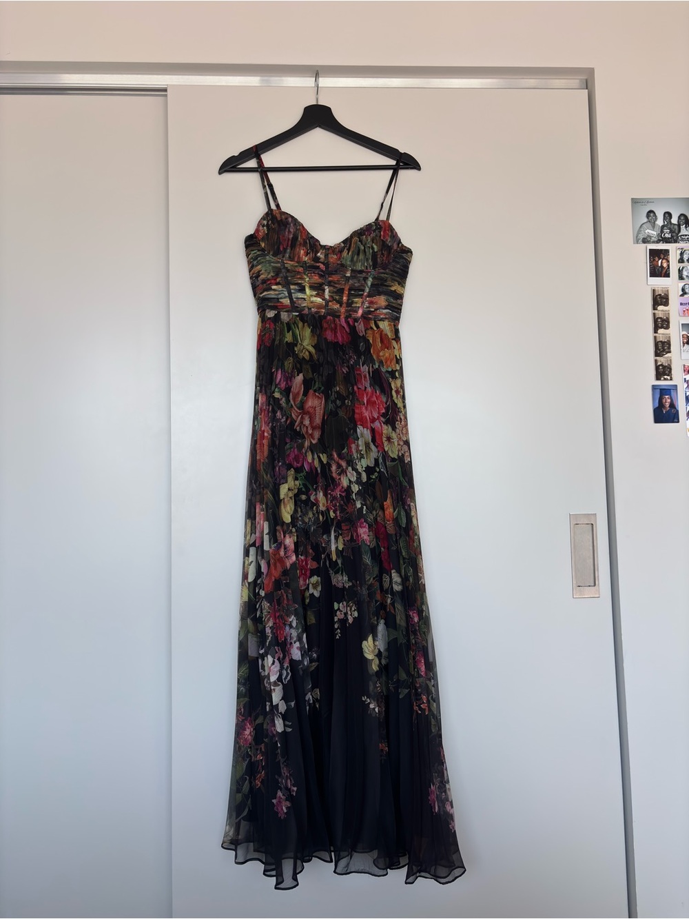 AQUA Black Floral Spaghetti-Strap Maxi Dress